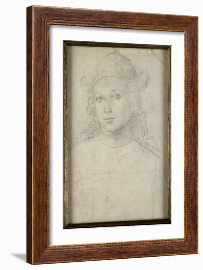 Portrait de jeune homme, en buste, vu de face, coiffé d'un chapeau-Raffaello Sanzio-Framed Giclee Print