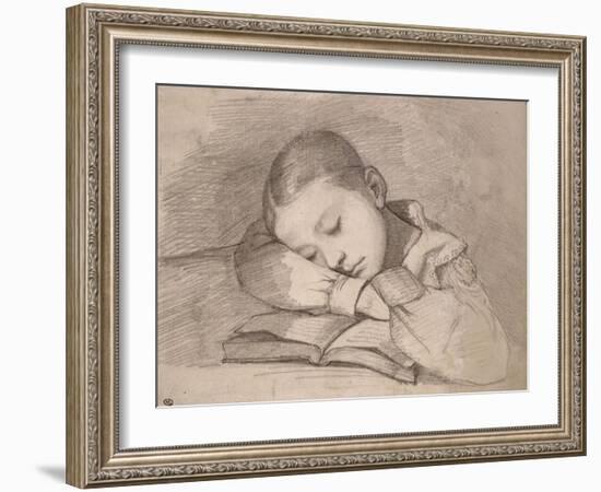 Portrait de Juliette Courbet endormie sur son livre-Gustave Courbet-Framed Giclee Print