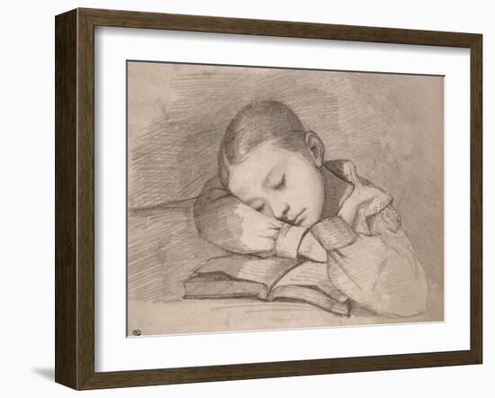 Portrait de Juliette Courbet endormie sur son livre-Gustave Courbet-Framed Giclee Print