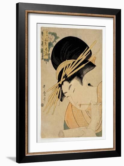 Portrait De La Courtisane Hanaogi De La Maison Ogiya - Estampe De Kitagawa Utamaro (1753-1806), 180-Kitagawa Utamaro-Framed Giclee Print
