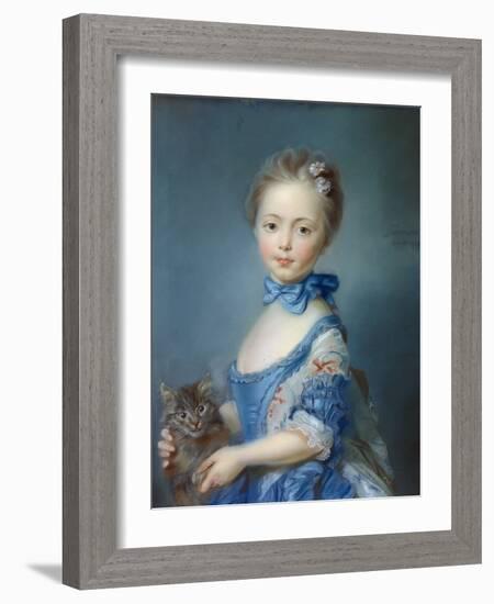 Portrait De La Jeune Fille Au Chat”” Painting Au Pastel by Jean-Baptiste Perroneau (Jean Baptiste P-Jean-Baptiste Perronneau-Framed Giclee Print