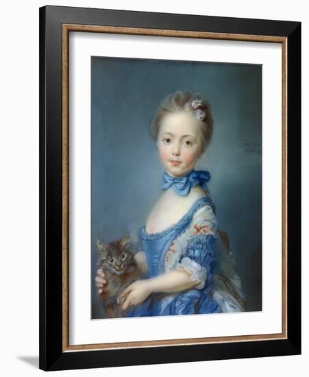 Portrait De La Jeune Fille Au Chat”” Painting Au Pastel by Jean-Baptiste Perroneau (Jean Baptiste P-Jean-Baptiste Perronneau-Framed Giclee Print