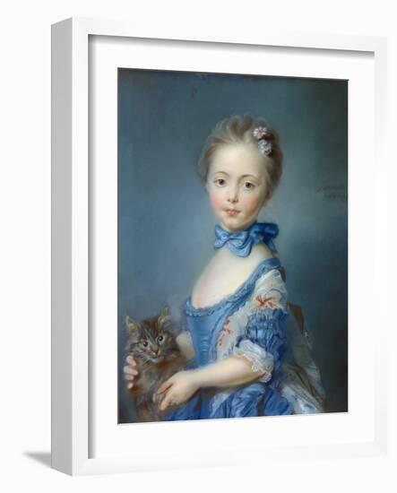 Portrait De La Jeune Fille Au Chat”” Painting Au Pastel by Jean-Baptiste Perroneau (Jean Baptiste P-Jean-Baptiste Perronneau-Framed Giclee Print