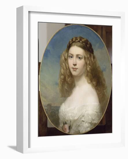 Portrait de la Princesse Amélie de Bavière.-Franz Xaver Winterhalter-Framed Giclee Print