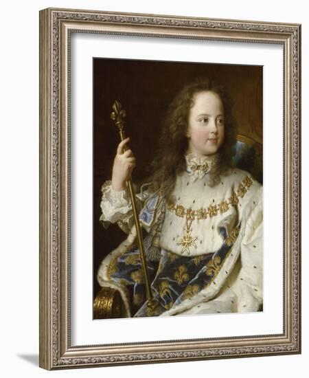 Portrait de Louis XV, âgé de cinq ans (1710-1774), assis sur son trône en grand costume royal-Hyacinthe Rigaud-Framed Giclee Print