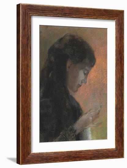 Portrait de madame Redon brodant-Odilon Redon-Framed Giclee Print