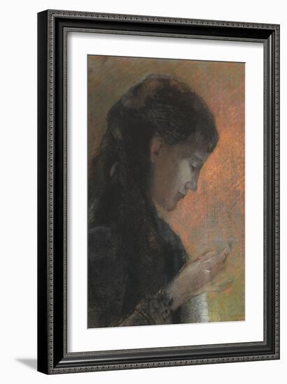 Portrait de madame Redon brodant-Odilon Redon-Framed Giclee Print