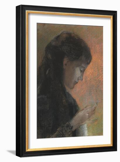 Portrait de madame Redon brodant-Odilon Redon-Framed Giclee Print