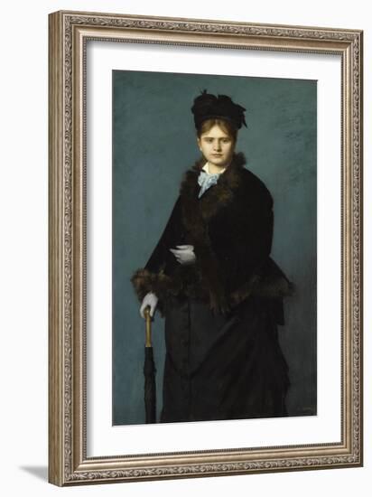 Portrait de Mme***dit "La Femme au parapluie".-Jean Jacques Henner-Framed Giclee Print