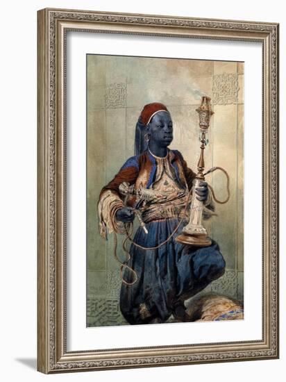 Portrait De Nubien a La Pipe a Eau  (Nubian with a Waterpipe) Aquarelle De Mihaly Zichy (1827-1906-Mihaly von Zichy-Framed Giclee Print