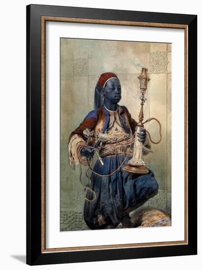 Portrait De Nubien a La Pipe a Eau  (Nubian with a Waterpipe) Aquarelle De Mihaly Zichy (1827-1906-Mihaly von Zichy-Framed Giclee Print