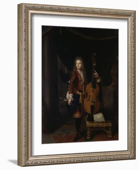 Portrait du musicien Johan Schenk (jouant une partition de Marin Marais)-Constantin Netscher-Framed Giclee Print