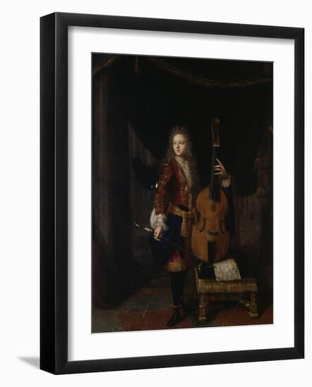 Portrait du musicien Johan Schenk (jouant une partition de Marin Marais)-Constantin Netscher-Framed Giclee Print