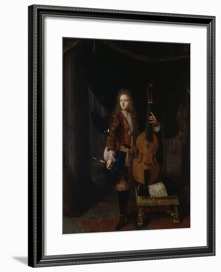 Portrait du musicien Johan Schenk (jouant une partition de Marin Marais)-Constantin Netscher-Framed Giclee Print