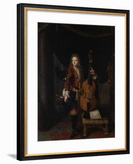 Portrait du musicien Johan Schenk (jouant une partition de Marin Marais)-Constantin Netscher-Framed Giclee Print