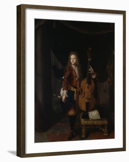 Portrait du musicien Johan Schenk (jouant une partition de Marin Marais)-Constantin Netscher-Framed Giclee Print