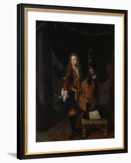 Portrait du musicien Johan Schenk (jouant une partition de Marin Marais)-Constantin Netscher-Framed Giclee Print