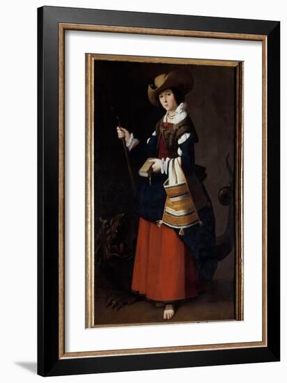 Portrait En Pied De Saint Margarita D'antioch De Pisidia or Sainte Marine Painting by Francisco De-Francisco de Zurbaran-Framed Giclee Print