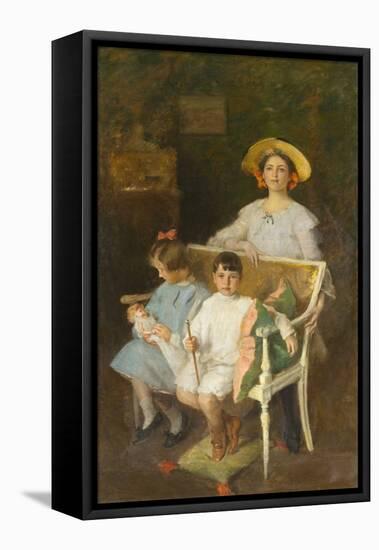 Portrait Group (Dorothy, Helen, and Bob), C.1904 (Oil on Canvas)-William Merritt Chase-Framed Premier Image Canvas