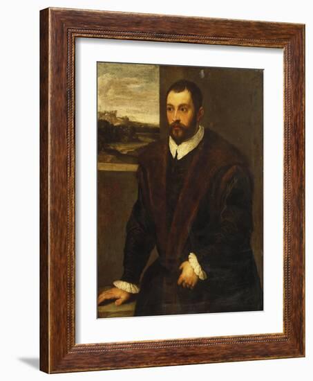 Portrait of a Bearded Gentleman Wearing a Fur-Trimmed Black Costume-Domenico Tintoretto-Framed Giclee Print