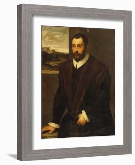 Portrait of a Bearded Gentleman Wearing a Fur-Trimmed Black Costume-Domenico Tintoretto-Framed Giclee Print
