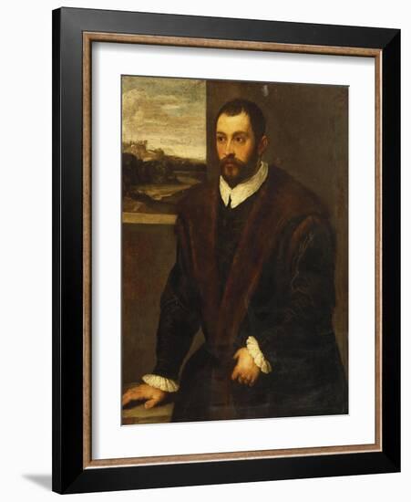 Portrait of a Bearded Gentleman Wearing a Fur-Trimmed Black Costume-Domenico Tintoretto-Framed Giclee Print