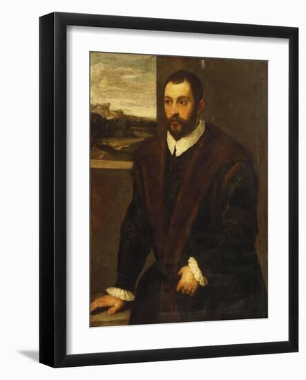 Portrait of a Bearded Gentleman Wearing a Fur-Trimmed Black Costume-Domenico Tintoretto-Framed Giclee Print