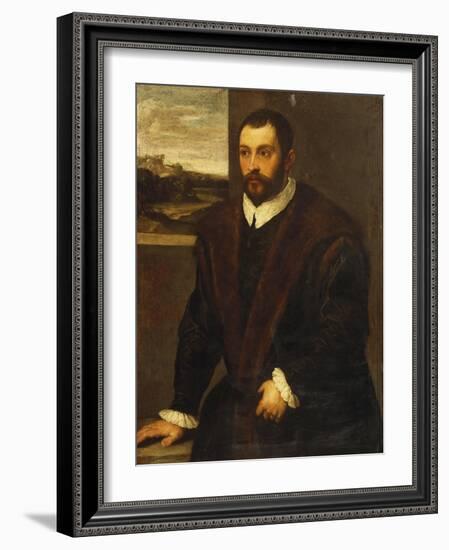 Portrait of a Bearded Gentleman Wearing a Fur-Trimmed Black Costume-Domenico Tintoretto-Framed Giclee Print