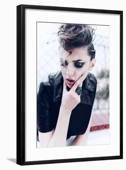 Portrait of a Beautiful Brunette Girl with a Mohawk, Rock Style, Outdoors-Yuliya Yafimik-Framed Photographic Print