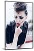 Portrait of a Beautiful Brunette Girl with a Mohawk, Rock Style, Outdoors-Yuliya Yafimik-Mounted Photographic Print