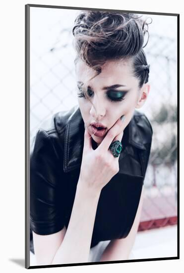 Portrait of a Beautiful Brunette Girl with a Mohawk, Rock Style, Outdoors-Yuliya Yafimik-Mounted Photographic Print