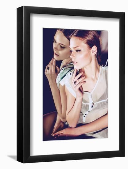 Portrait of a Beautiful Pensive Girl in a Studio near the Mirror-Yuliya Yafimik-Framed Photographic Print