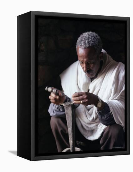 Portrait of a Blacksmith at Work, Town of Axoum (Axum) (Aksum), Tigre Region, Ethiopia, Africa-Bruno Barbier-Framed Premier Image Canvas