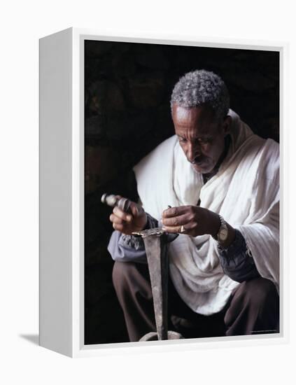 Portrait of a Blacksmith at Work, Town of Axoum (Axum) (Aksum), Tigre Region, Ethiopia, Africa-Bruno Barbier-Framed Premier Image Canvas