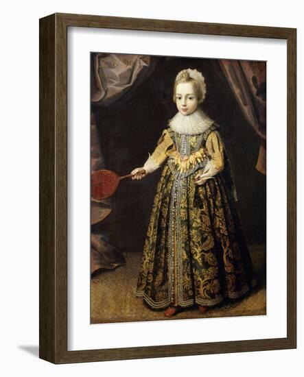 Portrait of a Boy, aged 3, in a Green Dress, Holding a Battledore and Shuttlecock-English School-Framed Giclee Print