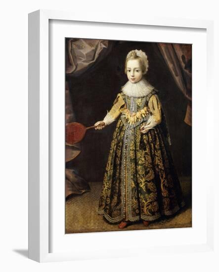 Portrait of a Boy, aged 3, in a Green Dress, Holding a Battledore and Shuttlecock-English School-Framed Giclee Print