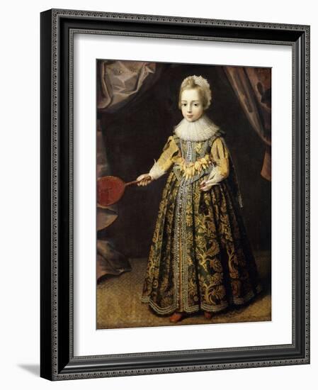 Portrait of a Boy, aged 3, in a Green Dress, Holding a Battledore and Shuttlecock-English School-Framed Giclee Print