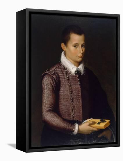 Portrait of a Boy Holding a Book (Oil on Lindenwood Panel)-Italian School-Framed Premier Image Canvas