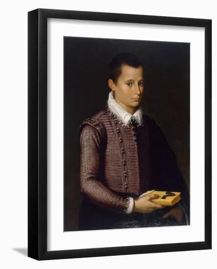 Portrait of a Boy Holding a Book (Oil on Lindenwood Panel)-Italian School-Framed Giclee Print