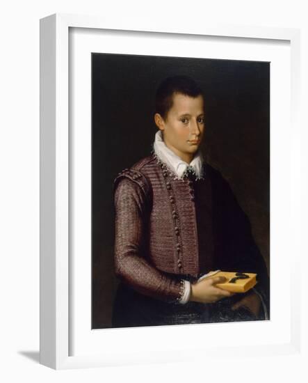 Portrait of a Boy Holding a Book (Oil on Lindenwood Panel)-Italian School-Framed Giclee Print