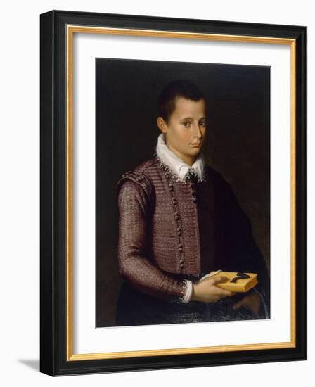 Portrait of a Boy Holding a Book (Oil on Lindenwood Panel)-Italian School-Framed Giclee Print