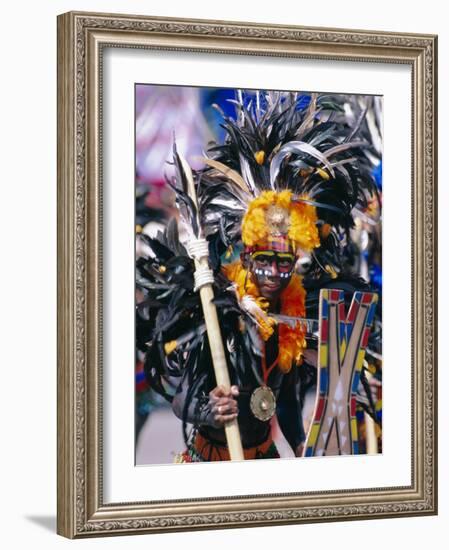Portrait of a Boy in Costume and Facial Paint, Mardi Gras, Dinagyang, Island of Panay, Philippines-Alain Evrard-Framed Photographic Print