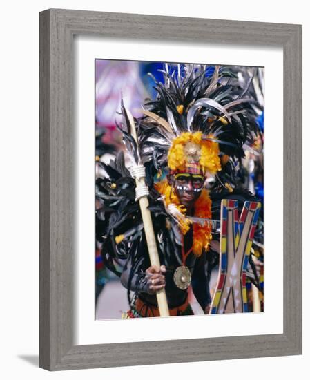 Portrait of a Boy in Costume and Facial Paint, Mardi Gras, Dinagyang, Island of Panay, Philippines-Alain Evrard-Framed Photographic Print