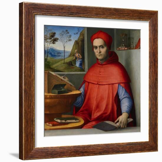 Portrait of a Cardinal in His Study, C.1510-20 (Oil and Tempera on Poplar Panel)-Lorenzo Costa-Framed Giclee Print