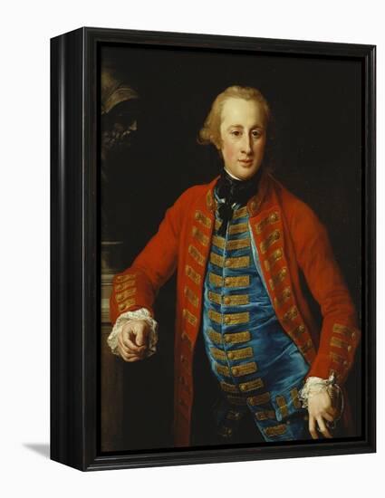 Portrait of a Cavalry Officer in Walking-Out Dress, Three-Quarter Length, Leaning on a Pedestal…-Pompeo Batoni-Framed Premier Image Canvas