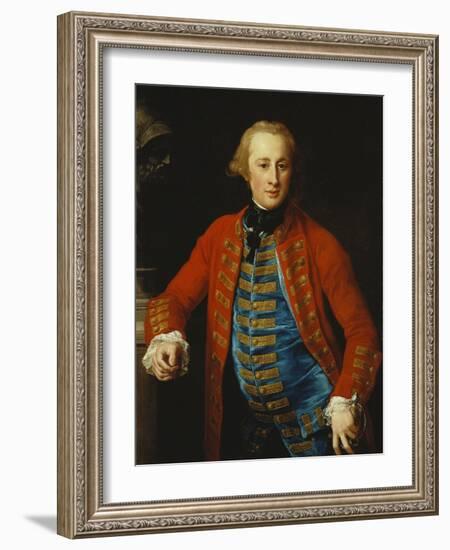 Portrait of a Cavalry Officer in Walking-Out Dress, Three-Quarter Length, Leaning on a Pedestal…-Pompeo Batoni-Framed Giclee Print