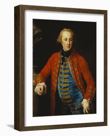 Portrait of a Cavalry Officer in Walking-Out Dress, Three-Quarter Length, Leaning on a Pedestal…-Pompeo Batoni-Framed Giclee Print