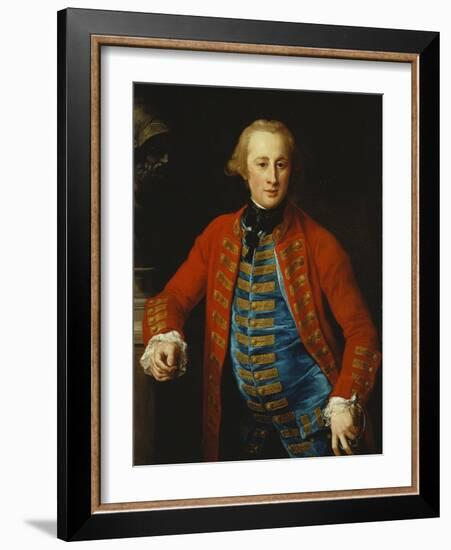 Portrait of a Cavalry Officer in Walking-Out Dress, Three-Quarter Length, Leaning on a Pedestal…-Pompeo Batoni-Framed Giclee Print