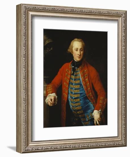 Portrait of a Cavalry Officer in Walking-Out Dress, Three-Quarter Length, Leaning on a Pedestal…-Pompeo Batoni-Framed Giclee Print