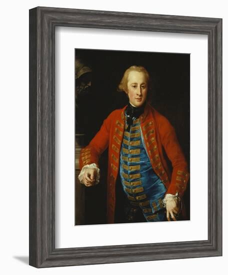 Portrait of a Cavalry Officer in Walking-Out Dress, Three-Quarter Length, Leaning on a Pedestal…-Pompeo Batoni-Framed Giclee Print